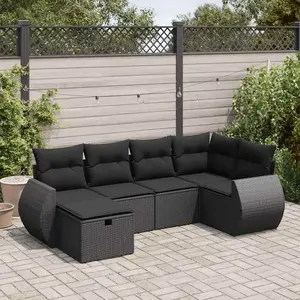 vidaXL Salon de jardin 6 pcs avec coussins noir résine tressée pas cher