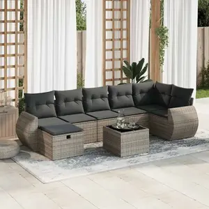 vidaXL Salon de jardin 8 pcs avec coussins gris résine tressée pas cher
