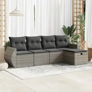 vidaXL Salon de jardin 5 pcs avec coussins gris résine tressée pas cher