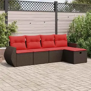 vidaXL Vidaxl Salon De Jardin Avec Coussins 5 Pcs Marron Résine Tressée pas cher