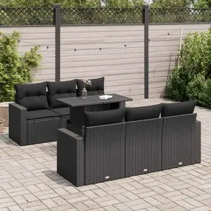 vidaXL Salon de jardin 7 pcs avec coussins noir résine tressée pas cher