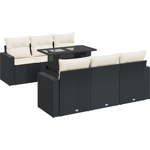 vidaXL Salon de jardin 7 pcs avec coussins noir résine tressée pas cher