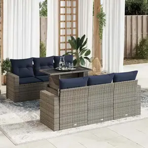 vidaXL Salon de jardin avec coussins 7 pcs gris résine tressée acacia pas cher