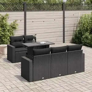 vidaXL Salon de jardin 6 pcs avec coussins noir résine tressée pas cher