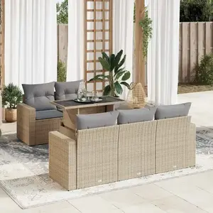 vidaXL - 6-delige - Loungeset - met - kussens - poly - rattan - beige pas cher