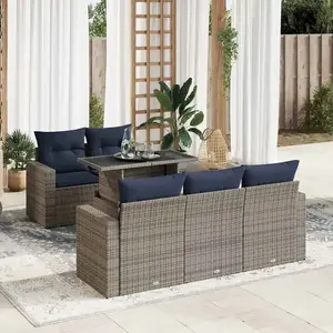 vidaXL Salon de jardin avec coussins 6 pcs gris résine tressée acacia pas cher