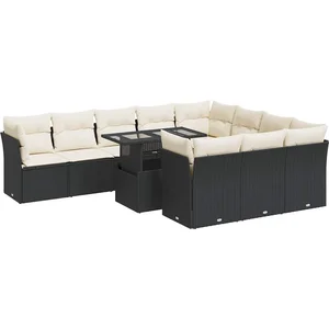 vidaXL Salon de jardin 11 pcs avec coussins noir résine tressée pas cher