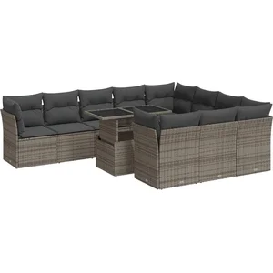 vidaXL Salon de jardin 11 pcs avec coussins gris résine tressée pas cher