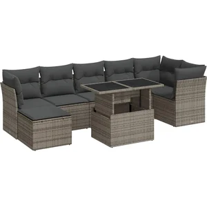 vidaXL Salon de jardin 8 pcs avec coussins gris résine tressée pas cher