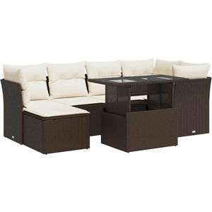 vidaXL Salon de jardin avec coussins 7 pcs marron résine tressée pas cher