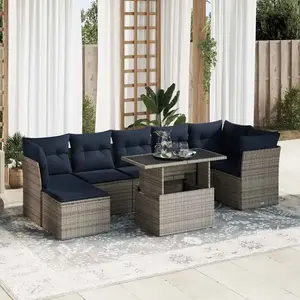 vidaXL Salon de jardin avec coussins 8 pcs gris résine tressée acacia pas cher