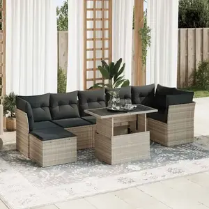 vidaXL Salon de jardin 8 pcs avec coussins gris clair résine tressée pas cher