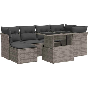 vidaXL Salon de jardin avec coussins 7 pcs gris résine tressée pas cher