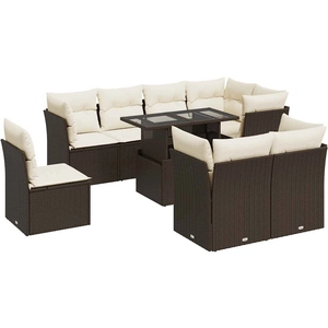 vidaXL Salon de jardin avec coussins 9 pcs marron résine tressée pas cher