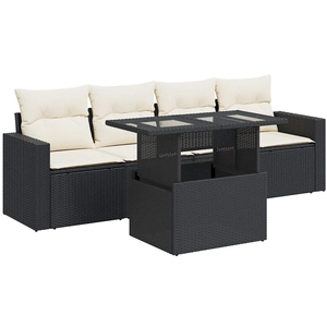 vidaXL Salon de jardin 5 pcs avec coussins noir résine tressée pas cher