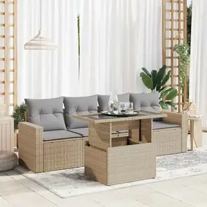 vidaXL - 5-delige - Loungeset - met - kussens - poly - rattan - beige pas cher