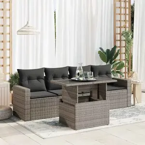 vidaXL Salon de jardin 5 pcs avec coussins gris résine tressée pas cher