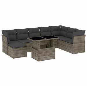 vidaXL Salon de jardin 9 pcs avec coussins gris résine tressée pas cher