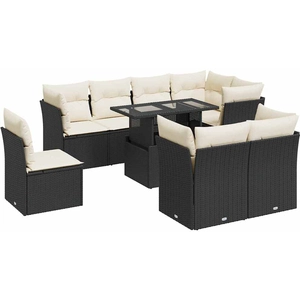 vidaXL Salon de jardin 9 pcs avec coussins noir résine tressée pas cher