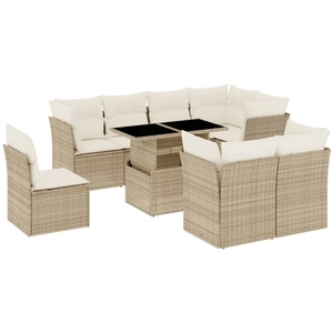 vidaXL Salon de jardin avec coussins 9 pcs beige résine tressée pas cher