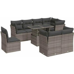 vidaXL Salon de jardin 9 pcs avec coussins gris résine tressée pas cher