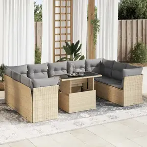 vidaXL Salon de jardin avec coussins 10 pcs beige résine tressée pas cher