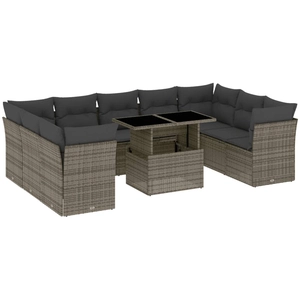 vidaXL Salon de jardin avec coussins 10 pcs gris résine tressée pas cher