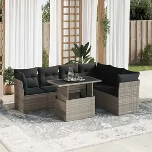 vidaXL - 7-delige - Loungeset - met - kussens - poly - rattan - grijs pas cher