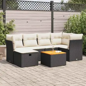 vidaXL - 7-delige - Loungeset - met - kussens - poly - rattan - zwart pas cher