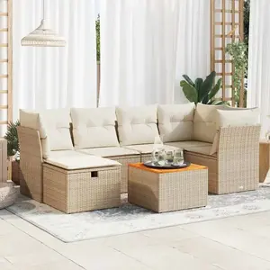 vidaXL - 7-delige - Loungeset - met - kussens - poly - rattan - beige pas cher