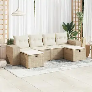 vidaXL Salon de jardin avec coussins 6 pcs beige résine tressée pas cher