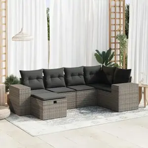vidaXL - 6-delige - Loungeset - met - kussens - poly - rattan - grijs pas cher