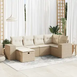 vidaXL - 6-delige - Loungeset - met - kussens - poly - rattan - beige pas cher