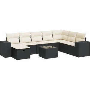 vidaXL Salon de jardin 9 pcs avec coussins noir résine tressée pas cher
