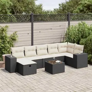 vidaXL Salon de jardin 8 pcs avec coussins noir résine tressée pas cher