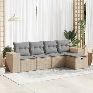 vidaXL - 5-delige - Loungeset - met - kussens - poly - rattan - beige pas cher