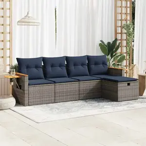 vidaXL Vidaxl Salon De Jardin 5 Pcs Avec Coussins Gris Résine Tressée pas cher
