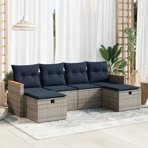 vidaXL Vidaxl Salon De Jardin 6 Pcs Avec Coussins Gris Résine Tressée pas cher