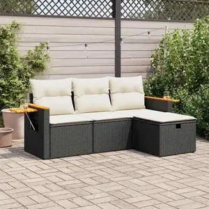 vidaXL - 4-delige - Loungeset - met - kussens - poly - rattan - zwart pas cher