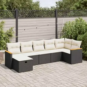vidaXL - 7-delige - Loungeset - met - kussens - poly - rattan - zwart pas cher