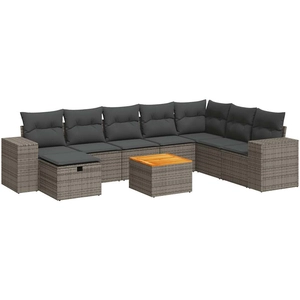 Comparateur de prix : vidaXL Salon de jardin 9 pcs avec coussins gris résine tressée