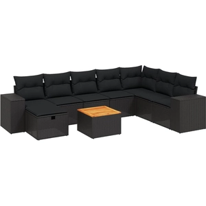 vidaXL Salon de jardin 9 pcs avec coussins noir résine tressée pas cher