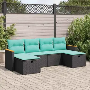 vidaXL Salon de jardin 6 pcs avec coussins noir résine tressée pas cher