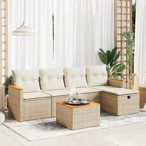 vidaXL - 6-delige - Loungeset - met - kussens - poly - rattan - beige pas cher