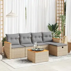 vidaXL - 6-delige - Loungeset - met - kussens - poly - rattan - beige pas cher
