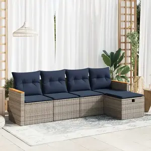 vidaXL Vidaxl Salon De Jardin 5 Pcs Avec Coussins Gris Résine Tressée pas cher