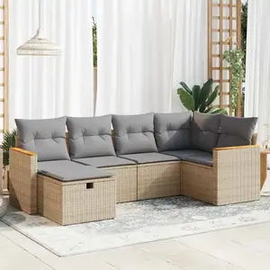 vidaXL - 6-delige - Loungeset - met - kussens - poly - rattan - beige pas cher