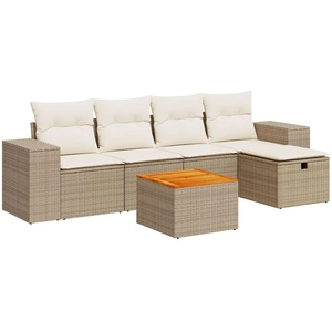 vidaXL Salon de jardin avec coussins 6 pcs beige résine tressée pas cher