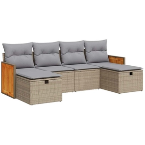 vidaXL Salon de jardin avec coussins 6 pcs beige résine tressée pas cher