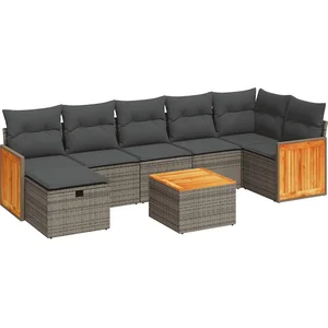 vidaXL Salon de jardin 8 pcs avec coussins gris résine tressée pas cher